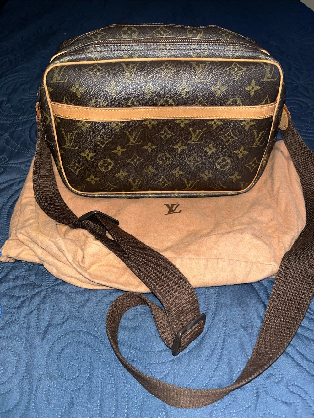 Louis Vuitton Brown Monogram Messenger Bag with Tan Trim with dust bag.